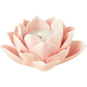 Ceramic Lotus Candle Holder Handmade Petals Style Flower Tea Lights Holder Home & Table top Decoration (Pink)