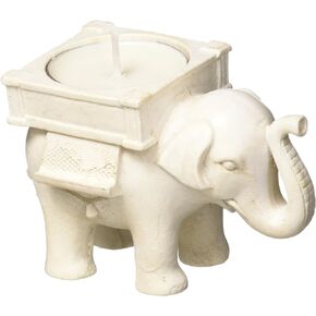 Lucky Elephant Antique Ivory-Finish Tea Light Holder