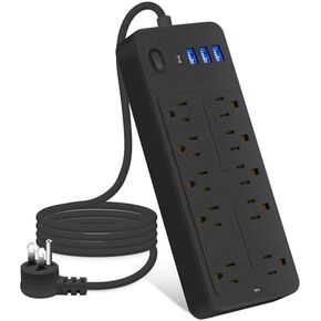 شرائط طاقة 15 قدمًا 14 في 1 مع حماية من زيادة التيار 1700J، 10 منافذ مع 4 منافذ USB (1 USB C) سلك تمديد طويل مع منافذ متعددة 16Awg 1625W/13A واقي شريط الطاقة بقابس مسطح أبيض in Kuwait