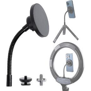 Super Magnetic Phone Holder for Ring Light and Tripod Stand with 1/4'' and Hot Shoe Adapter, Flexible Cell Phone Tripod Mount Adapter for MagSafe iPhone 15 14 13 12 Series