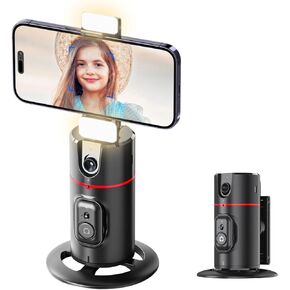 AFARER 2023 Auto Face Tracking Phone Holder with Fill Light Foldable 360° Rotation face Tracking Tripod Upgraded Phone Mount, Face Rotating AI Gesture Control, Moving Tripod for Phone Vlog, Video