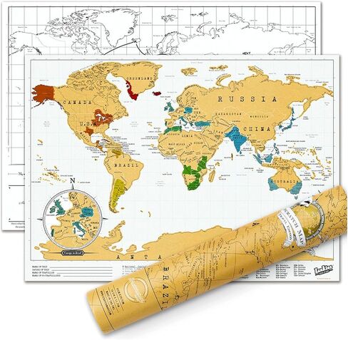 Lucky of London Scratch Off World Map حجم السفر الأصلي | خريطة سفر صغيرة لتتبع الرحلات | فن الخدش وخريطة العالم جدار الفن لديكور المكتب | مجلة السفر البديلة | هدايا السفر | صغير in Kuwait