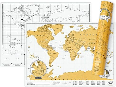 Lucky of London Scratch Off World Map حجم السفر الأصلي | خريطة سفر صغيرة لتتبع الرحلات | فن الخدش وخريطة العالم جدار الفن لديكور المكتب | مجلة السفر البديلة | هدايا السفر | صغير in Kuwait