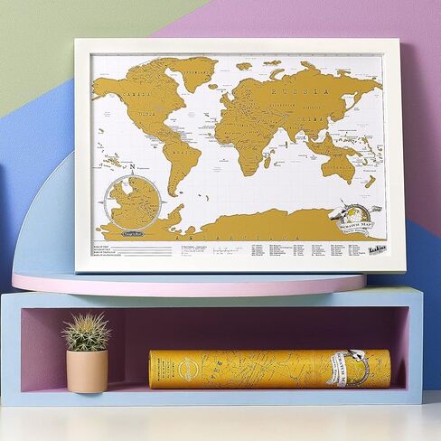 Lucky of London Scratch Off World Map حجم السفر الأصلي | خريطة سفر صغيرة لتتبع الرحلات | فن الخدش وخريطة العالم جدار الفن لديكور المكتب | مجلة السفر البديلة | هدايا السفر | صغير in Kuwait