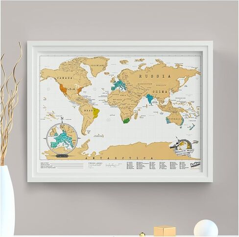 Lucky of London Scratch Off World Map حجم السفر الأصلي | خريطة سفر صغيرة لتتبع الرحلات | فن الخدش وخريطة العالم جدار الفن لديكور المكتب | مجلة السفر البديلة | هدايا السفر | صغير in Kuwait
