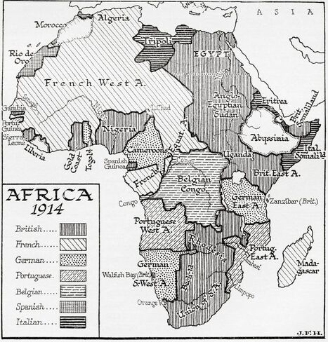 خريطة أفريقيا في عام 1914. من كتاب الخطوط العريضة للتاريخ بقلم إتش جي ويلز المنشور عام 1920. طباعة ملصق بواسطة كين ويلش (14 × 15) in Saudi Arabia