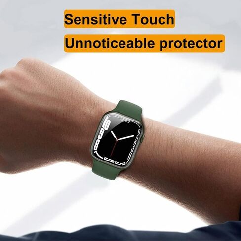 ZPIAR [عبوة من قطعتين واقي شاشة من الزجاج المقسى لسلسلة ساعات Apple 7/8/9 41 مم 45 مم تغطية كاملة للشاشة خالية من الفقاعات ومضادة للخدش ومقاومة للماء فائقة الدقة لسلسلة iWatch 7/8/9 (41 مم، أسود) in Kuwait