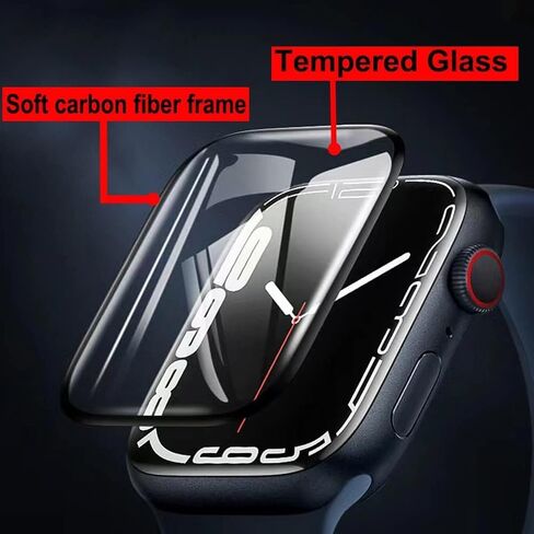 ZPIAR [عبوة من قطعتين واقي شاشة من الزجاج المقسى لسلسلة ساعات Apple 7/8/9 41 مم 45 مم تغطية كاملة للشاشة خالية من الفقاعات ومضادة للخدش ومقاومة للماء فائقة الدقة لسلسلة iWatch 7/8/9 (41 مم، أسود) in Kuwait