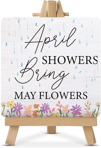 Farmhouse Spring Decorations April Showers Bring May Flowers Wood Sign with Easel Home Table Desk Spring Tiered Tray Décor in Kuwait