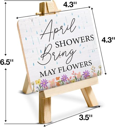 Farmhouse Spring Decorations April Showers Bring May Flowers Wood Sign with Easel Home Table Desk Spring Tiered Tray Décor in Kuwait