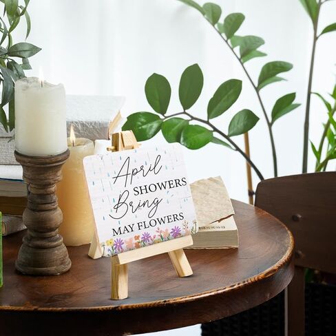 Farmhouse Spring Decorations April Showers Bring May Flowers Wood Sign with Easel Home Table Desk Spring Tiered Tray Décor in Kuwait