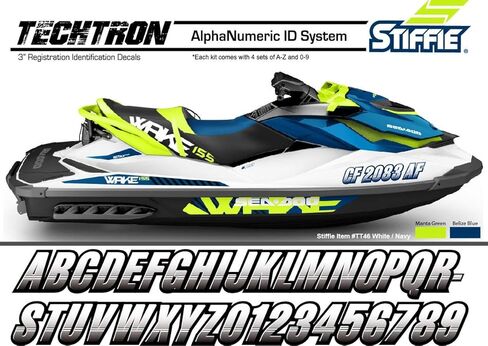 ملصقات أرقام تعريف تسجيل ألفا رقمية مقاس 3 بوصات من Techtron أبيض/أسود للغاية لشرارة Sea-Doo، والقوارب القابلة للنفخ، والأضلاع، والهيبالون/PVC، وPWC والقوارب. in Saudi Arabia