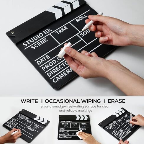 Film Clapper Board, Black & White 10 x 9 inch, Film Slate Clapper, Plastic Director Clap Board, Movie Props for Film Making, Movie Film Clapboard with Erasable Pen, Movie Decor in Kuwait