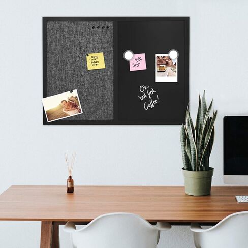 Navaris Combination Chalk and Bulletin Board - 18 x 24 in Magnetic Chalkboard Fabric Combo Pin Board for Wall - Incl. Chalk, Pins, Magnets - Beige in Saudi Arabia