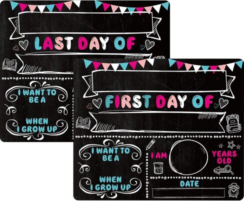 2 Pieces Paper First and Last Day of School Chalkboard Sign Cardboard Back to School Sign for Kids, Back to School Photo Prop Cardboard Double Sided (2 Pieces) in Saudi Arabia