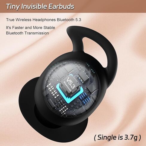 barsone Sleep Earbuds for Side Sleepers, Mini Invisible Wireless Bluetooth 5.3 Ear Buds, Micro Sleep Noise Cancelling Headphones, Hidden Earbuds for Small Ears Sleeping, Working, Exercise (Black) in Kuwait
