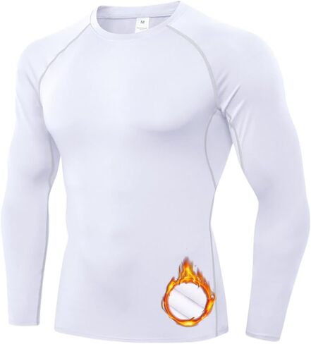 Men's Thermal Long Sleeve Compression Shirts Fleece Lined Shirts Athletic Base Layer Performance Running Gym Tops in Kuwait