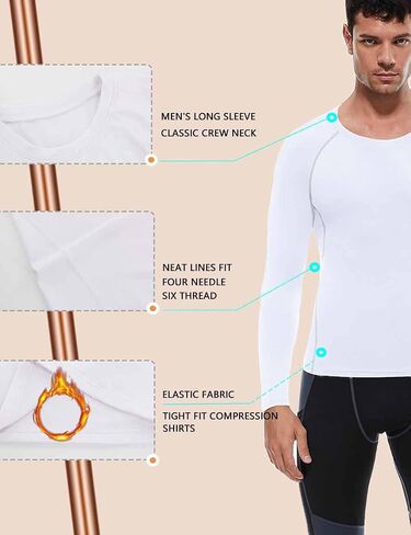 Men's Thermal Long Sleeve Compression Shirts Fleece Lined Shirts Athletic Base Layer Performance Running Gym Tops in Kuwait