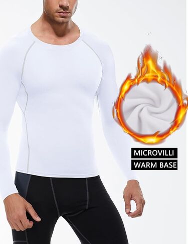 Men's Thermal Long Sleeve Compression Shirts Fleece Lined Shirts Athletic Base Layer Performance Running Gym Tops in Kuwait