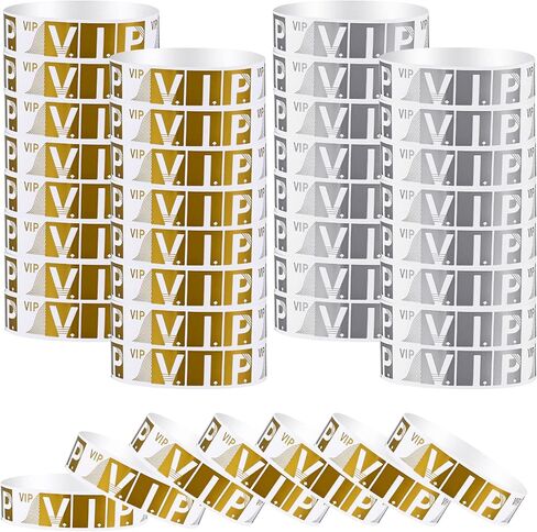 Sibba 200 Count Wrist Bands Wristband Badges Waterproof Paper Bracelets Coloreds Admission Festivals Party Events Arm Hand Labels Indexes Stamps Strap Office School Supplies(Golden/Silver) in Saudi Arabia