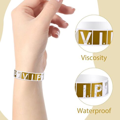 Sibba 200 Count Wrist Bands Wristband Badges Waterproof Paper Bracelets Coloreds Admission Festivals Party Events Arm Hand Labels Indexes Stamps Strap Office School Supplies(Golden/Silver) in Saudi Arabia