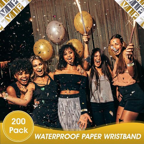 Sibba 200 Count Wrist Bands Wristband Badges Waterproof Paper Bracelets Coloreds Admission Festivals Party Events Arm Hand Labels Indexes Stamps Strap Office School Supplies(Golden/Silver) in Saudi Arabia