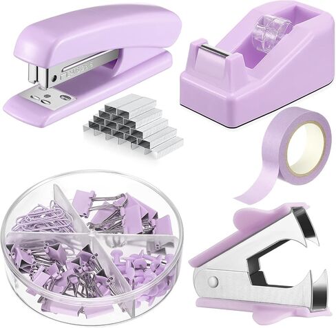 Office Supplies Set Desk Accessory Kit Include Stapler, Staples, Staple Remover, Tape Dispenser, 22 Binder Clips, 30 Paper Clips, 20 Push Pins, 2 Rolls Tape, for Women Christmas Gift (Pink) in Saudi Arabia