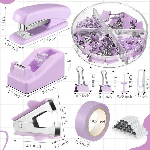 Office Supplies Set Desk Accessory Kit Include Stapler, Staples, Staple Remover, Tape Dispenser, 22 Binder Clips, 30 Paper Clips, 20 Push Pins, 2 Rolls Tape, for Women Christmas Gift (Pink) in Saudi Arabia
