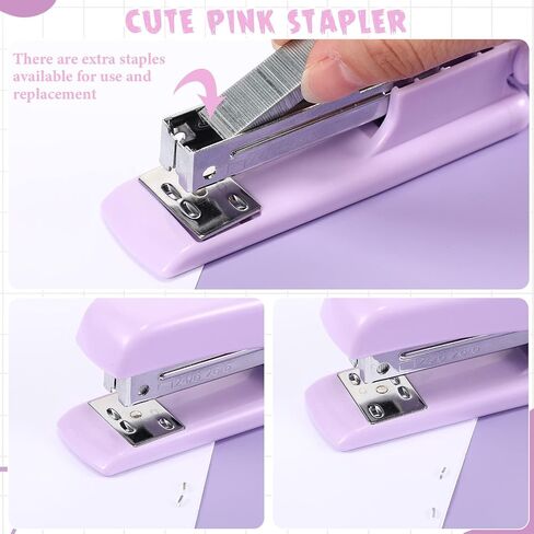 Office Supplies Set Desk Accessory Kit Include Stapler, Staples, Staple Remover, Tape Dispenser, 22 Binder Clips, 30 Paper Clips, 20 Push Pins, 2 Rolls Tape, for Women Christmas Gift (Pink) in Saudi Arabia