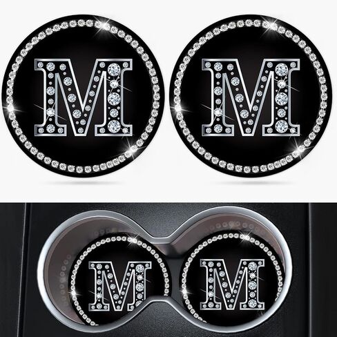 Car Cup Holder Coaster 2 Pack Bling Crystal Rhinestone Letter A Initial Design Silicone New Automotive CupHolder Accessories Interior Decor Decorations for Women Men DZ624 in Saudi Arabia