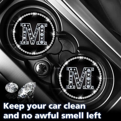 Car Cup Holder Coaster 2 Pack Bling Crystal Rhinestone Letter A Initial Design Silicone New Automotive CupHolder Accessories Interior Decor Decorations for Women Men DZ624 in Saudi Arabia