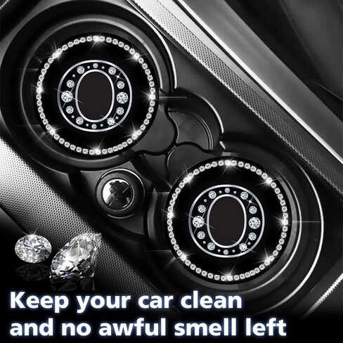 Car Cup Holder Coaster 2 Pack Bling Crystal Rhinestone Letter A Initial Design Silicone New Automotive CupHolder Accessories Interior Decor Decorations for Women Men DZ624 in Saudi Arabia