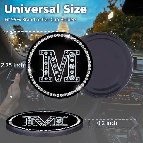Car Cup Holder Coaster 2 Pack Bling Crystal Rhinestone Letter A Initial Design Silicone New Automotive CupHolder Accessories Interior Decor Decorations for Women Men DZ624 in Saudi Arabia