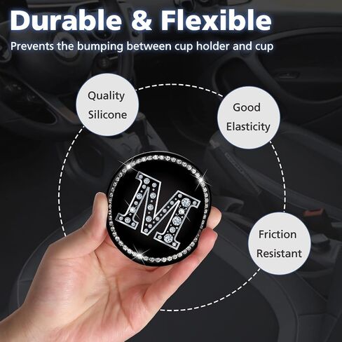 Car Cup Holder Coaster 2 Pack Bling Crystal Rhinestone Letter A Initial Design Silicone New Automotive CupHolder Accessories Interior Decor Decorations for Women Men DZ624 in Saudi Arabia