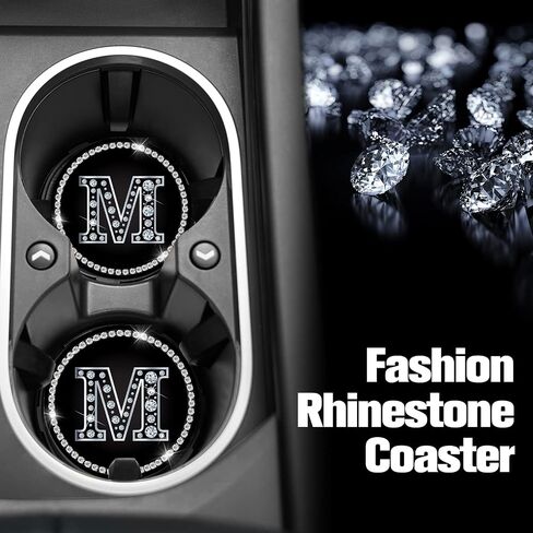 Car Cup Holder Coaster 2 Pack Bling Crystal Rhinestone Letter A Initial Design Silicone New Automotive CupHolder Accessories Interior Decor Decorations for Women Men DZ624 in Saudi Arabia
