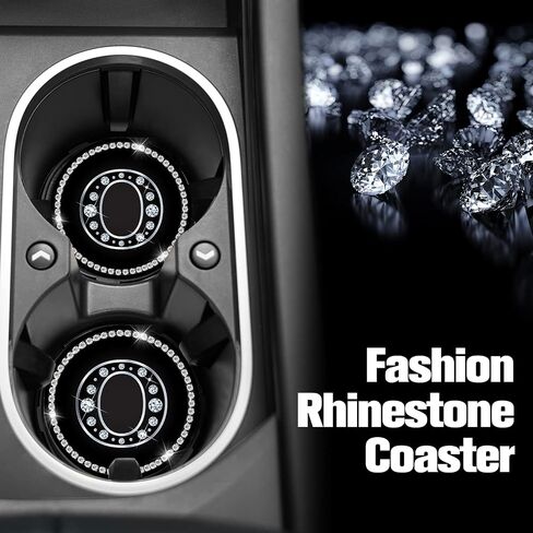 Car Cup Holder Coaster 2 Pack Bling Crystal Rhinestone Letter A Initial Design Silicone New Automotive CupHolder Accessories Interior Decor Decorations for Women Men DZ624 in Saudi Arabia