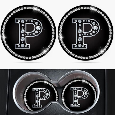 Car Cup Holder Coaster 2 Pack Bling Crystal Rhinestone Letter A Initial Design Silicone New Automotive CupHolder Accessories Interior Decor Decorations for Women Men DZ624 in Saudi Arabia