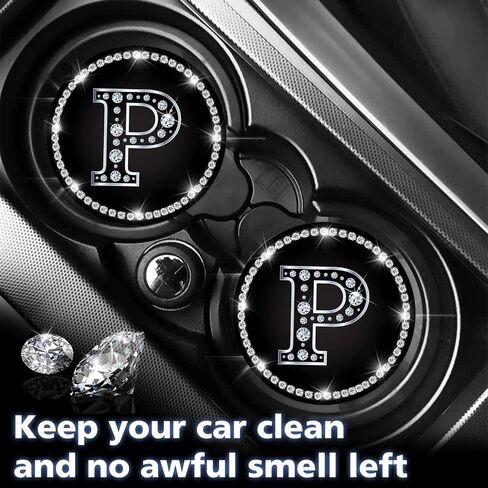 Car Cup Holder Coaster 2 Pack Bling Crystal Rhinestone Letter A Initial Design Silicone New Automotive CupHolder Accessories Interior Decor Decorations for Women Men DZ624 in Saudi Arabia