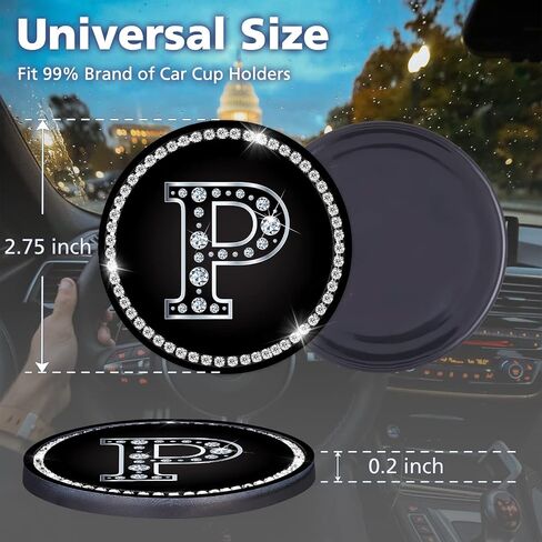 Car Cup Holder Coaster 2 Pack Bling Crystal Rhinestone Letter A Initial Design Silicone New Automotive CupHolder Accessories Interior Decor Decorations for Women Men DZ624 in Saudi Arabia