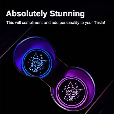 2 قطعة أضواء حامل أكواب LED من Kuromi، 7 ألوان 4 تأثيرات ضوئية متغيرة، حصيرة شحن USB مقاومة للماء، مصباح جو داخلي للسيارة LED in Kuwait