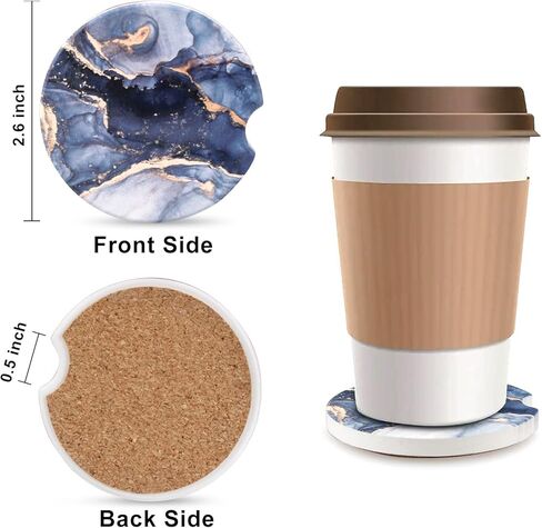 قواعد أكواب حامل أكواب السيارة مكونة من قطعتين من قواعد الأكواب الزرقاء اللطيفة للنساء والرجال، قواعد سيارة من السيراميك الماص مع فتحة إصبع لسهولة الإزالة، قاعدة مشروبات عالمية مضادة للانزلاق in Kuwait