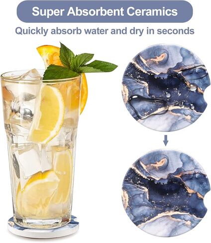 قواعد أكواب حامل أكواب السيارة مكونة من قطعتين من قواعد الأكواب الزرقاء اللطيفة للنساء والرجال، قواعد سيارة من السيراميك الماص مع فتحة إصبع لسهولة الإزالة، قاعدة مشروبات عالمية مضادة للانزلاق in Kuwait