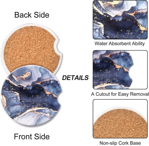 قواعد أكواب حامل أكواب السيارة مكونة من قطعتين من قواعد الأكواب الزرقاء اللطيفة للنساء والرجال، قواعد سيارة من السيراميك الماص مع فتحة إصبع لسهولة الإزالة، قاعدة مشروبات عالمية مضادة للانزلاق in Kuwait