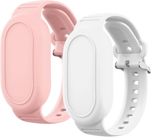 سوار Smart Tag 2 مقاوم للماء، عبوتان من سوار معصم السيليكون متوافق مع حافظة حامل Samsung Galaxy SmartTag2، غطاء كامل لساعة SmartTag 2 ملحقات مخفية (أبيض + وردي) in Kuwait