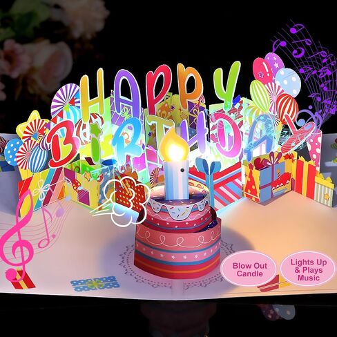Yinqing 1st Birthday Gift Cards, Light and Music Happy Birthday Card, 3D Pop Up Birthday Card with Blowable Candle for Son Daughter Baby Boys Girls in Saudi Arabia