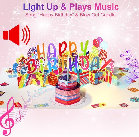 Yinqing 1st Birthday Gift Cards, Light and Music Happy Birthday Card, 3D Pop Up Birthday Card with Blowable Candle for Son Daughter Baby Boys Girls in Saudi Arabia