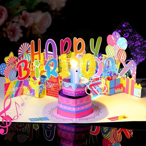 Yinqing 1st Birthday Gift Cards, Light and Music Happy Birthday Card, 3D Pop Up Birthday Card with Blowable Candle for Son Daughter Baby Boys Girls in Saudi Arabia