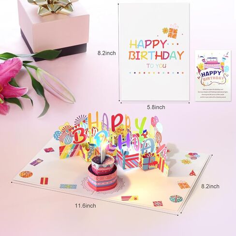 Yinqing 1st Birthday Gift Cards, Light and Music Happy Birthday Card, 3D Pop Up Birthday Card with Blowable Candle for Son Daughter Baby Boys Girls in Saudi Arabia