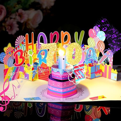 Yinqing 1st Birthday Gift Cards, Light and Music Happy Birthday Card, 3D Pop Up Birthday Card with Blowable Candle for Son Daughter Baby Boys Girls in Saudi Arabia