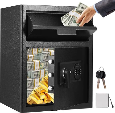 خزنة مقاومة للحريق مقاس 2.6 قدم مكعب مع فتحة إسقاط سريعة، صندوق أمان رقمي آمن لإيداع أمان الأعمال مع قفل مركب، مفتاحين للمال والنقود والبريد والشيكات والمستندات in Saudi Arabia